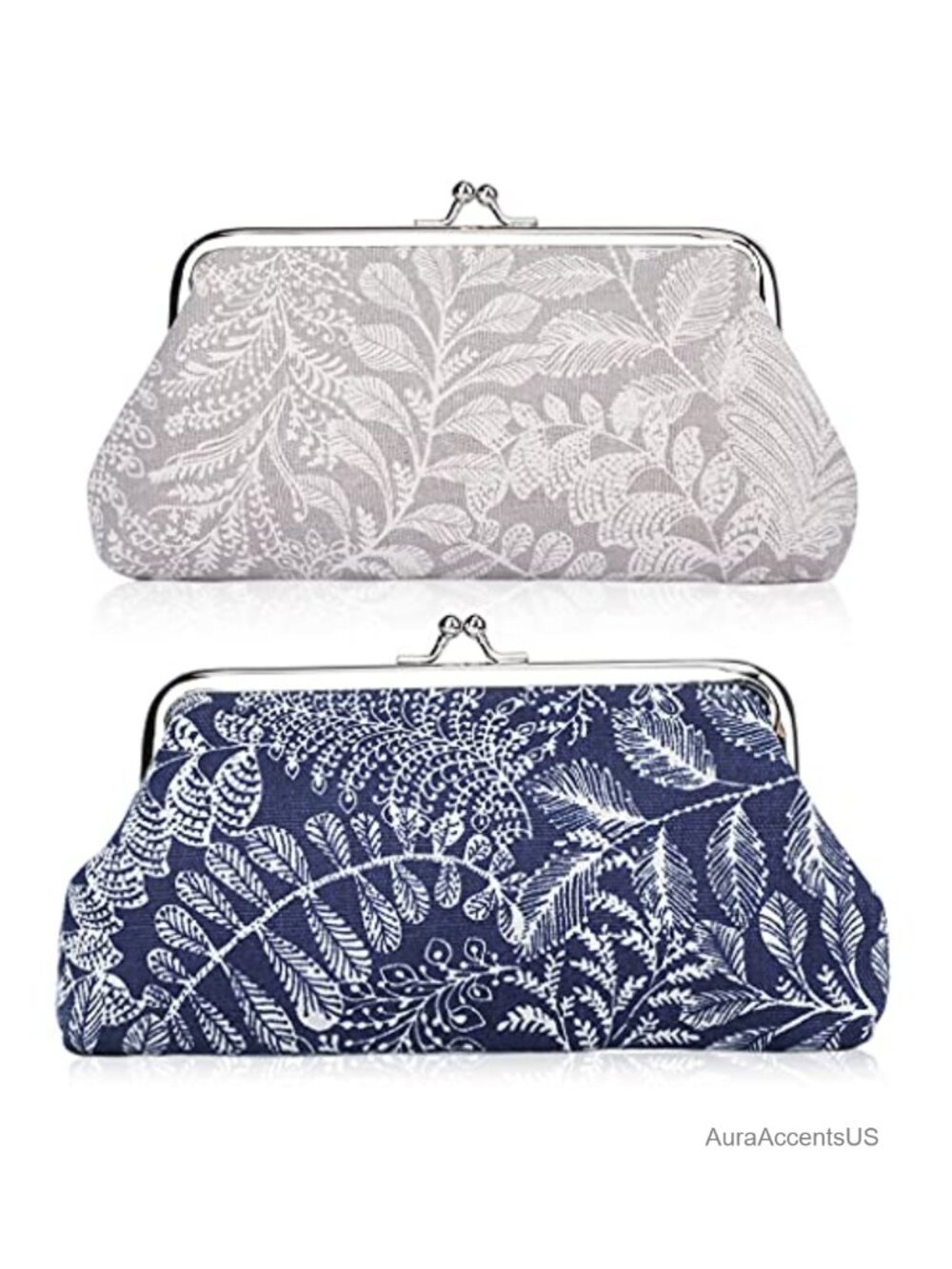 2 Pack Vintage Leaf Canvas Coin Purse with Kiss Lock Clasp Wristlet Clutch